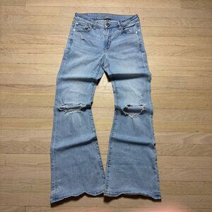 American Eagle Stretch Flare Jeans Light Blue Distressed Women's Size 4